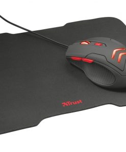 Trust Combo Raton USB Gaming 3000dpi - Boton seleccion de velocidad -  6 Botones + Alfombrilla de Raton - Base Antideslizante - 220x300 mm - Negra