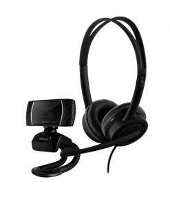 Trust Combo Doba Webcam HD 720p + Auriculares con Microfono USB - Diadema Ajustable