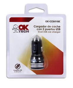 OkTech OK-CCRH1-BK Cargador de Coche 2 Puertos USB 5V Negro