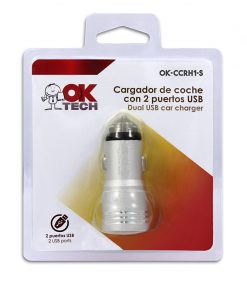 OkTech OK-CCRH1-S Cargador de Coche 2 Puertos USB 5V Plata