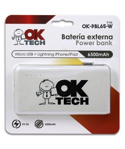 OkTech Bateria Externa/Power Bank 6500mAh - Conectores Lightning y MicroUSB - 5V 2.1A