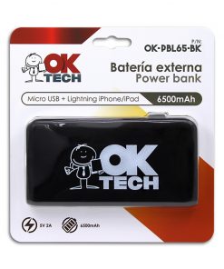 OkTech Bateria Externa/Power Bank 6500mAh - Conectores Lightning y MicroUSB - 5V 2.1A